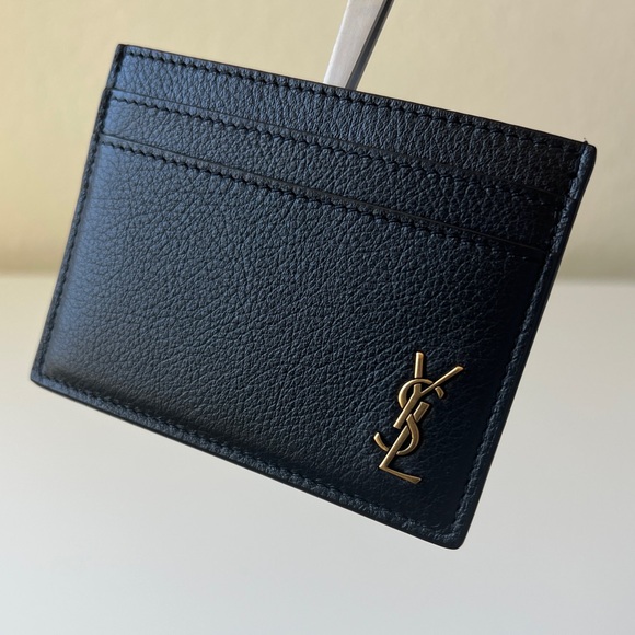 Yves Saint Laurent Tiny Cassandre Card Case | Black + Gold | NWT - Picture 1 of 9